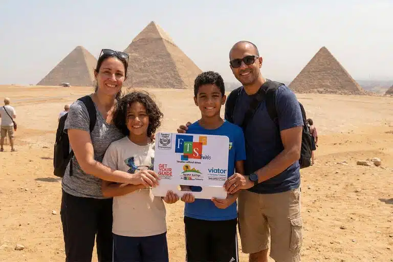 Family enjoying their time at the Pyramids of Giza egypt tour packages