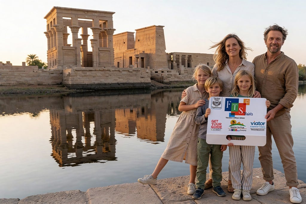 Family at Temple of Philae Egypt tour package, guided Egypt tour