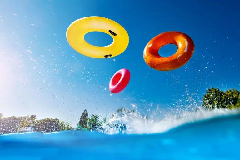 Colorful floats in the air at Aqua Park Hurghada, Water park Hurghada