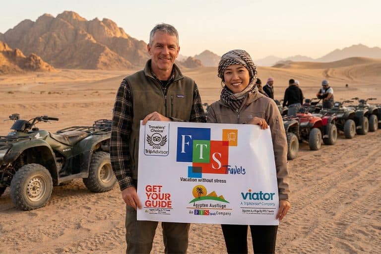 Two adventurers with in the desert atv quad helmets