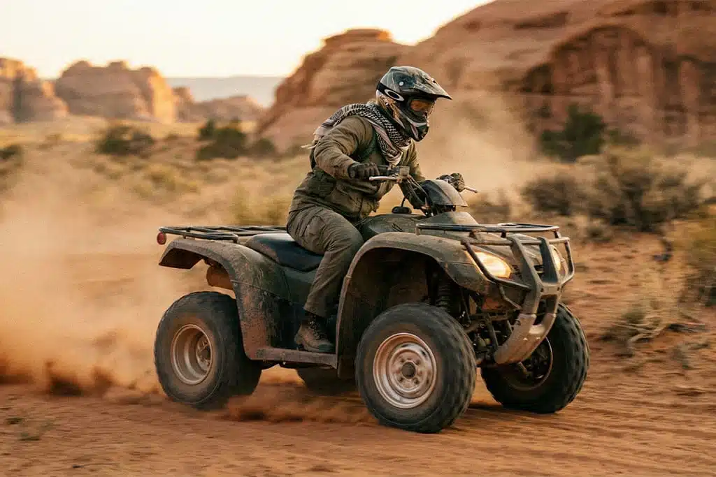 ATV rider navigating the sandy terrain hurghada desert safari, bedouin village hurghada
