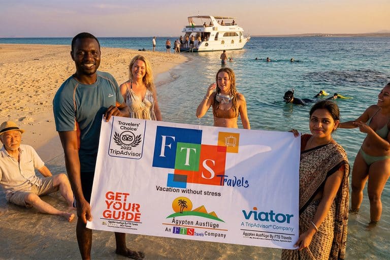 Travelers enjoying the beach hurghada cruise, hurghada island tours