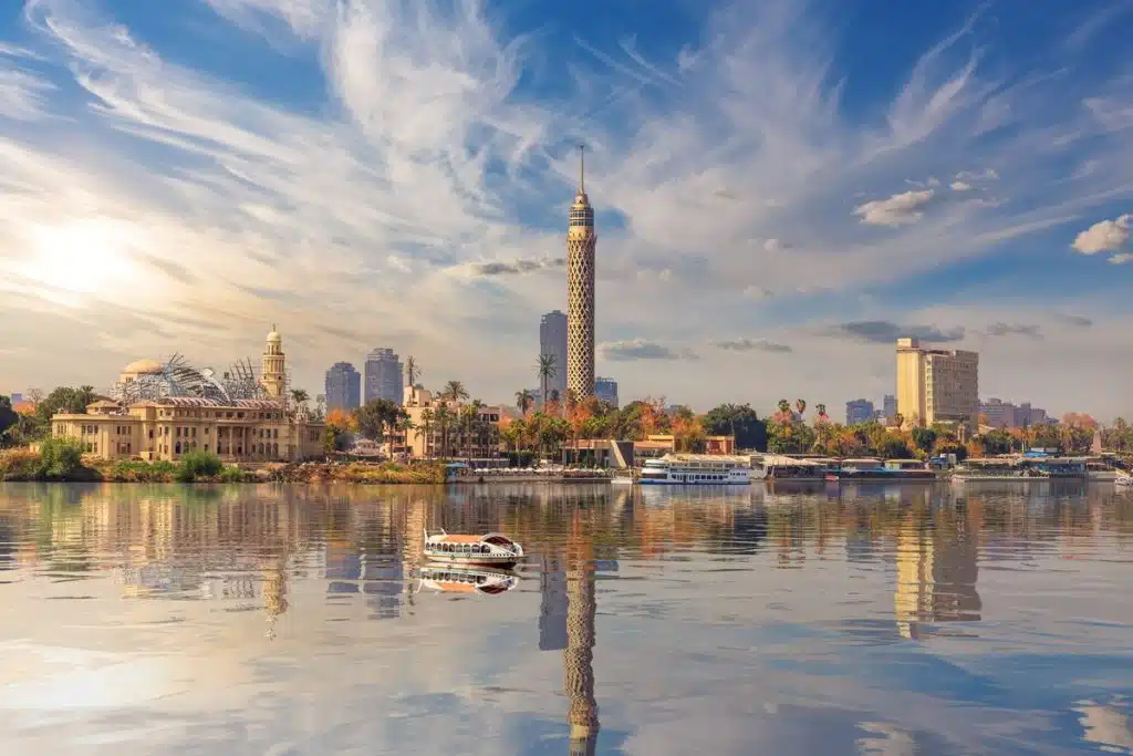 Cairo skyline view from the Nile with cairo tourist attractions, qr tickets cairo