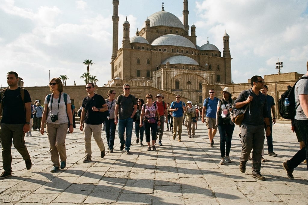 Group visiting mohamed ali mosque, cairo pyramids tour