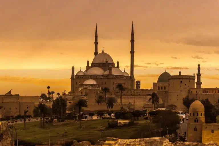 Silhouette of at sunset, mohamed ali mosque, pyramids cairo tour