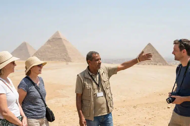 Tour group with at Giza pyramids photographer, private pyramids tour
