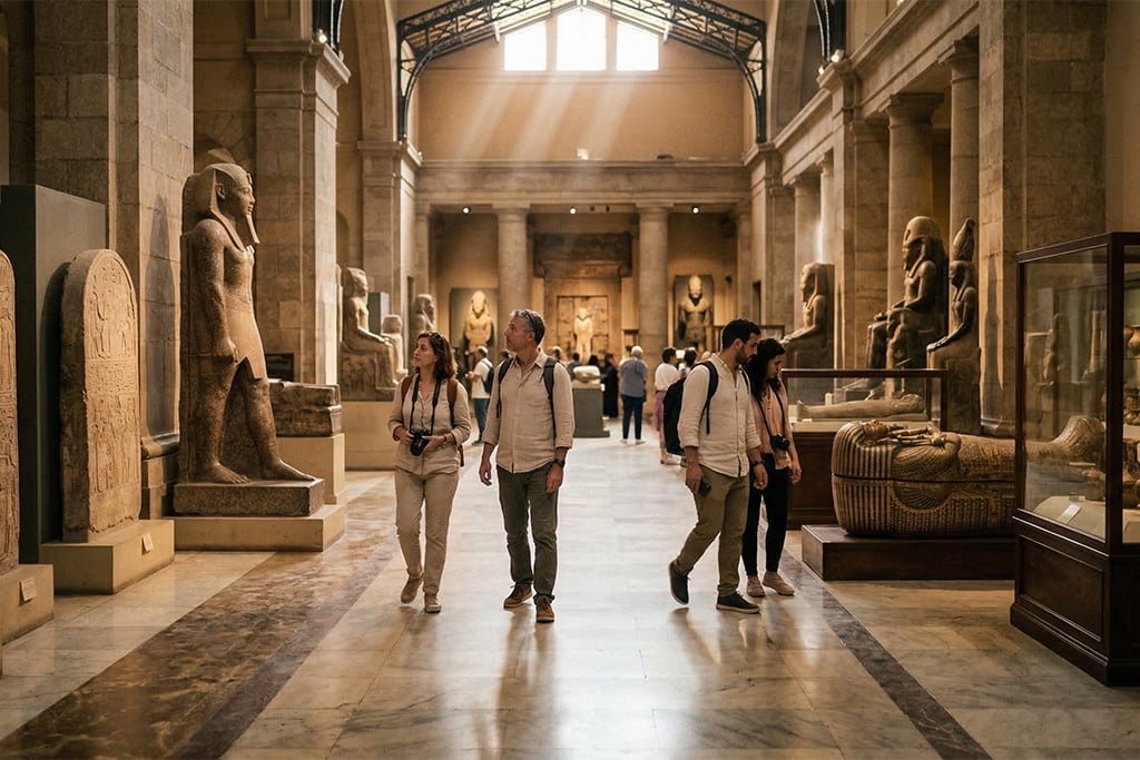 Visitors exploring Cairo the egyptian museum, egyptian museum cairo