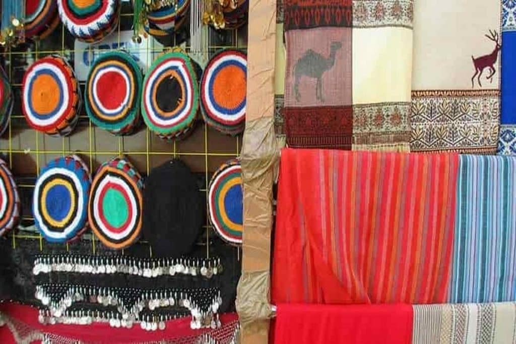 Colorful textiles at El Gouna market, el gouna trips, el gouna hurghada red sea