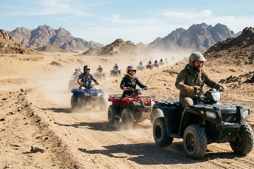 Group riding in Sharm El-Sheikh atv quad polaris, quad bike rental
