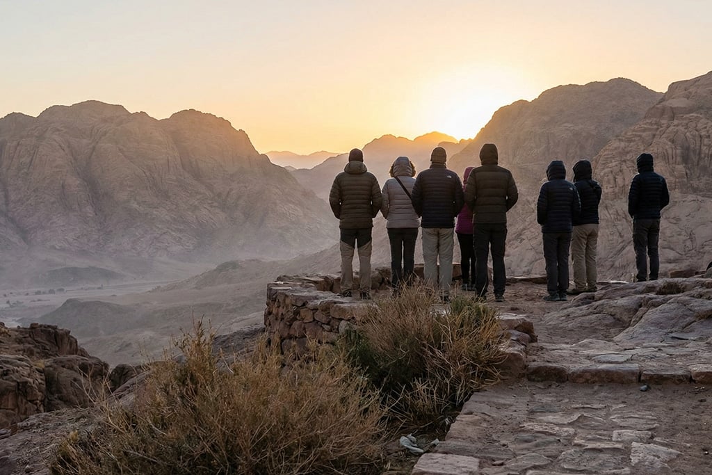 Group watching sunrise over mountains luxor tours, egypt luxor