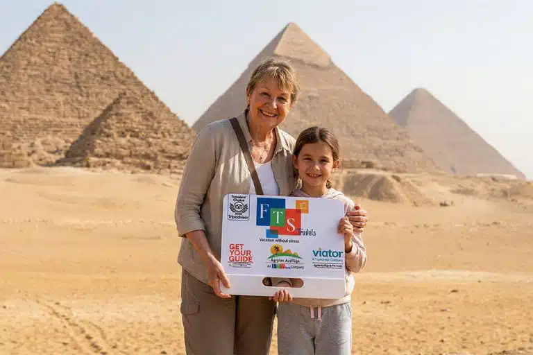 Family enjoying giza pyramids tour
