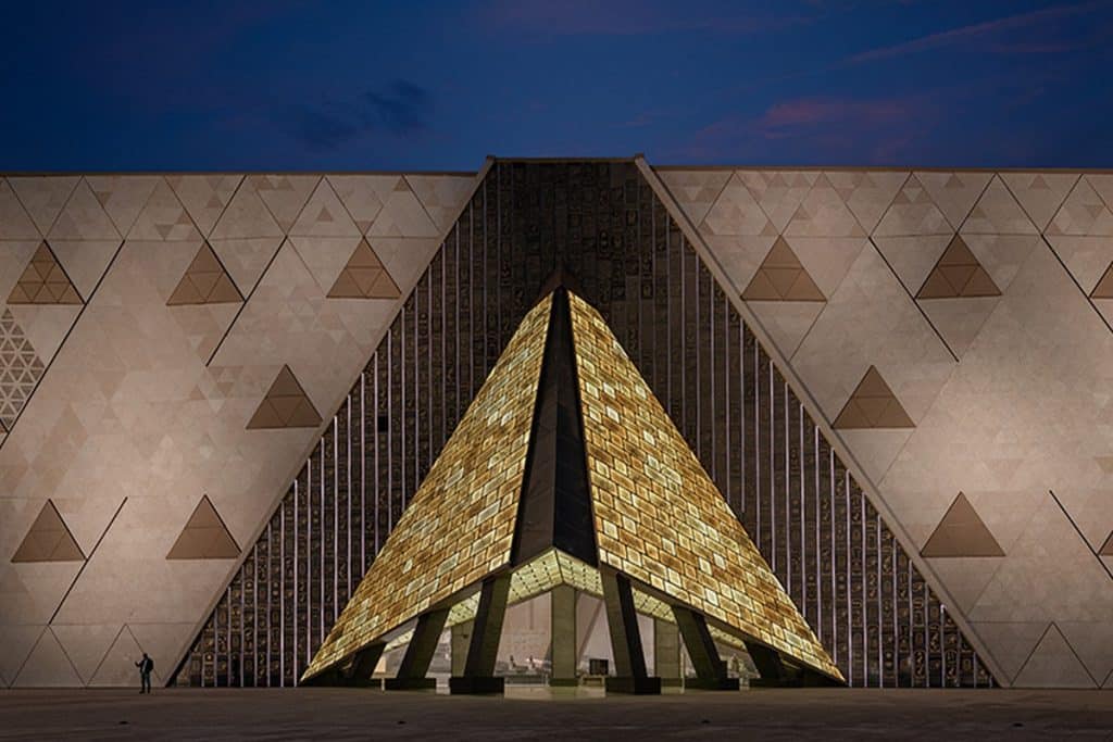 Facade of the Grand Egyptian Museum, showcasing GEM tickets, GEM tour