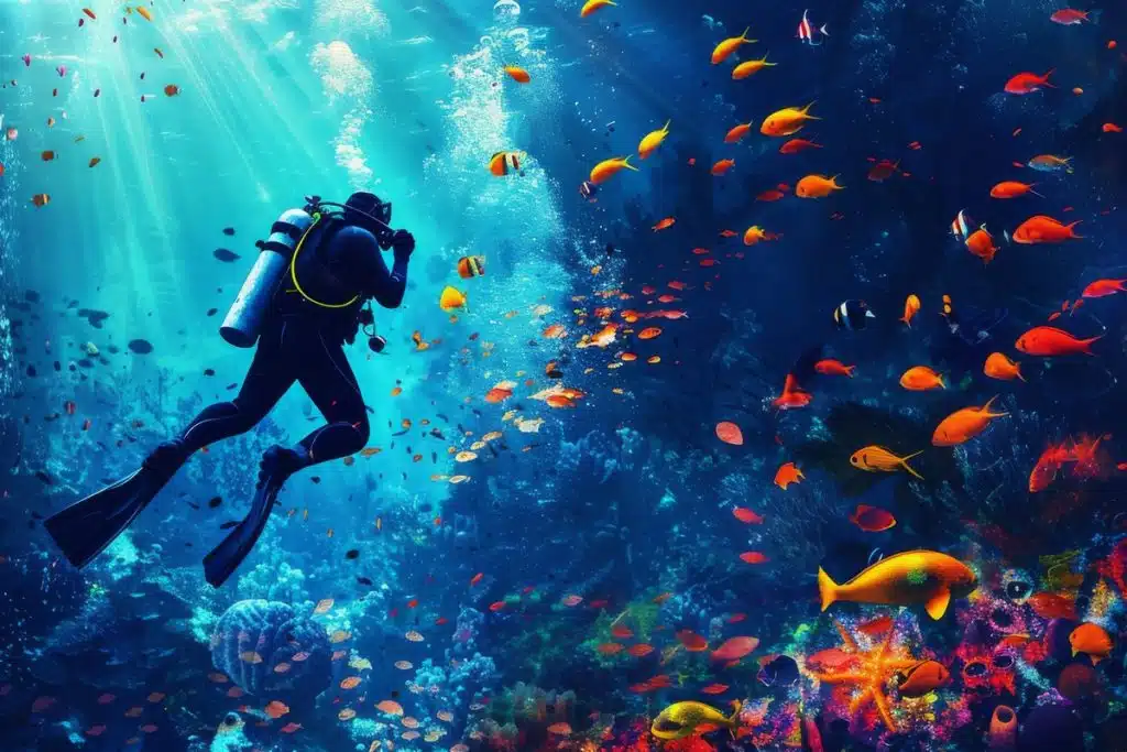 Diver exploring vibrant marine life boat trip hurghada, hurghada snorkeling trips