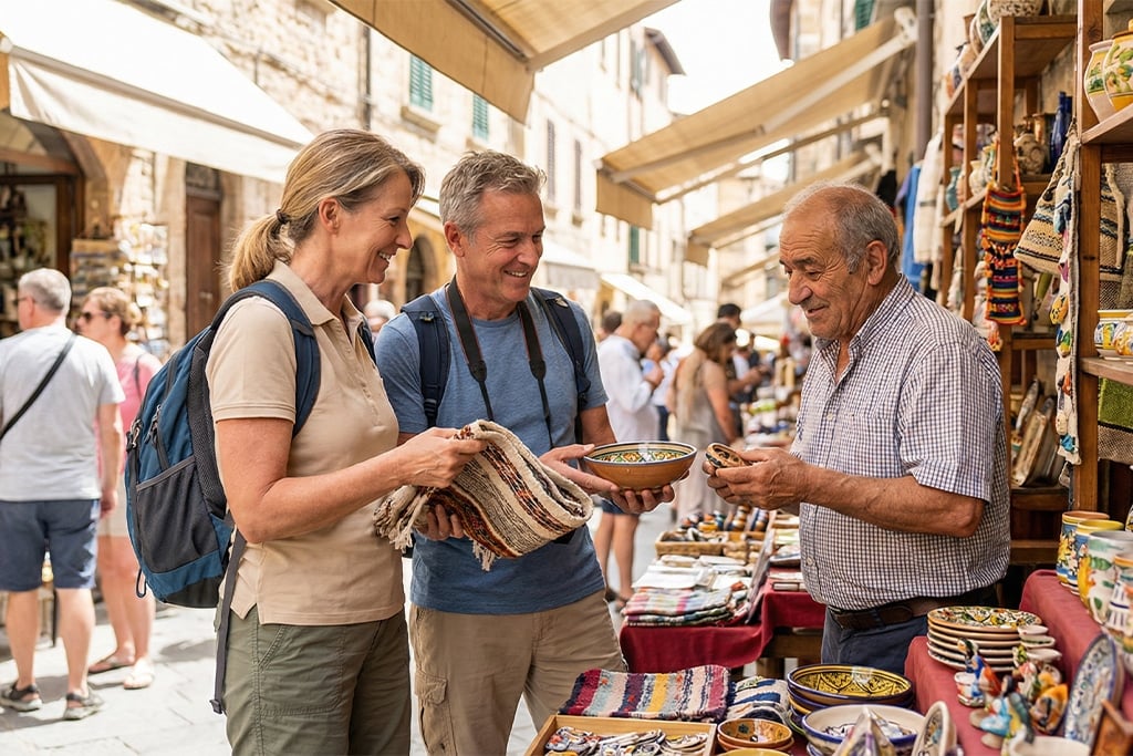 Visitors enjoying a local market city tour booking, sunset tour