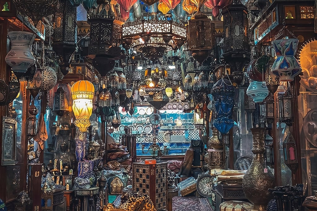 Colorful lanterns in market, khan khalili, egyptian museum tickets