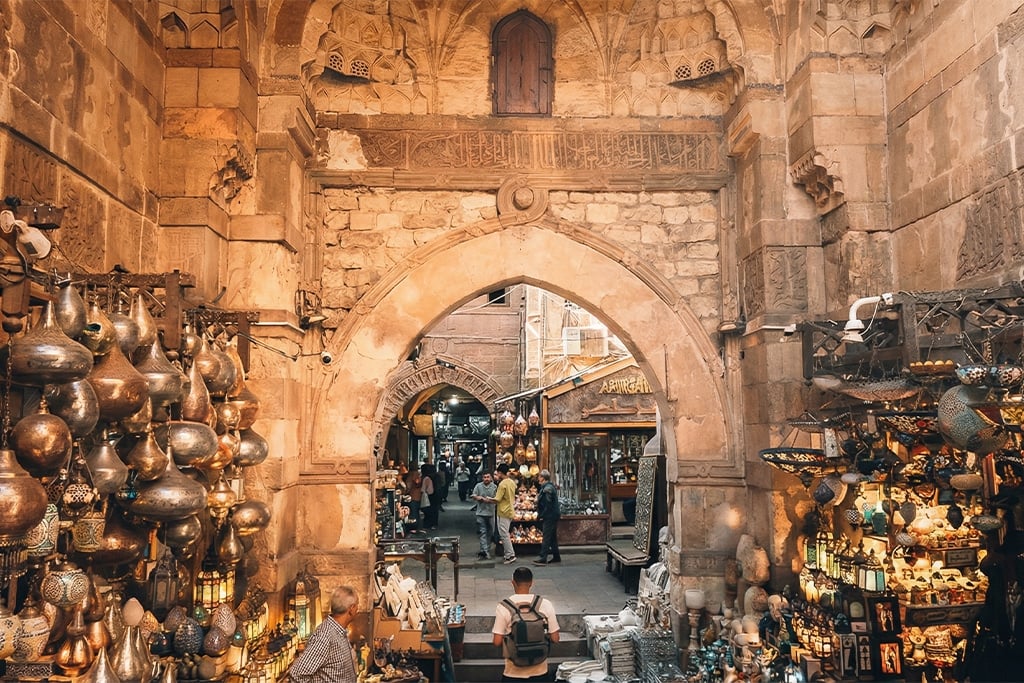 A vibrant scene from khan khalili, cairo market