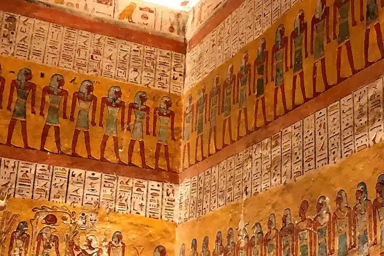 Ancient Egyptian wall art in the Valley of the Kings, cairo to luxor, karnak luxor