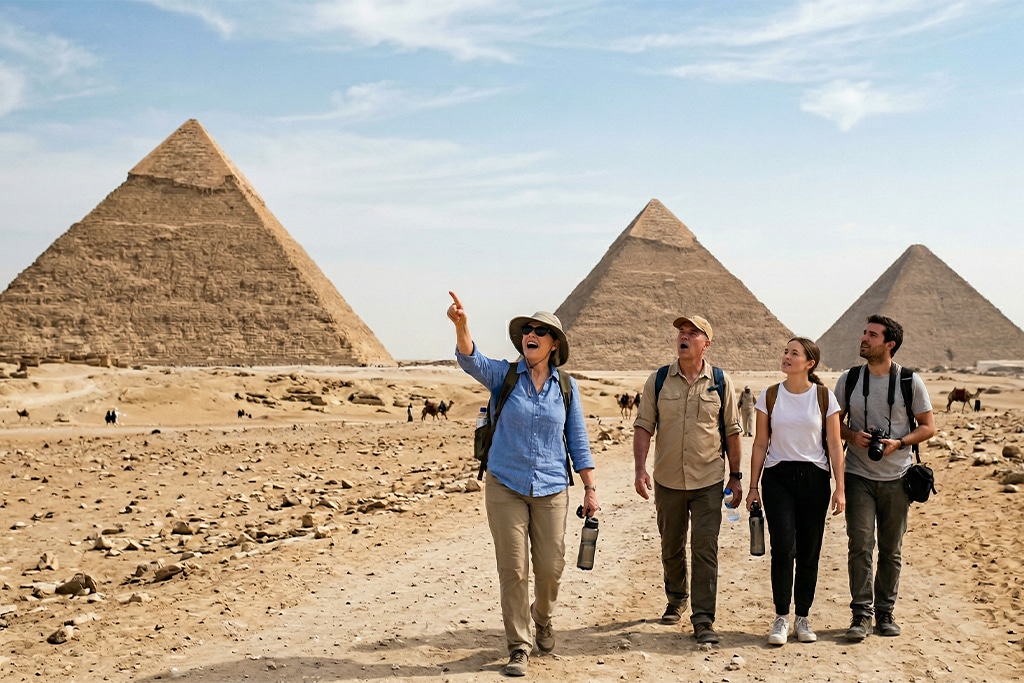 Group exploring the Giza Pyramids marsa alam excursions, tours marsa alam