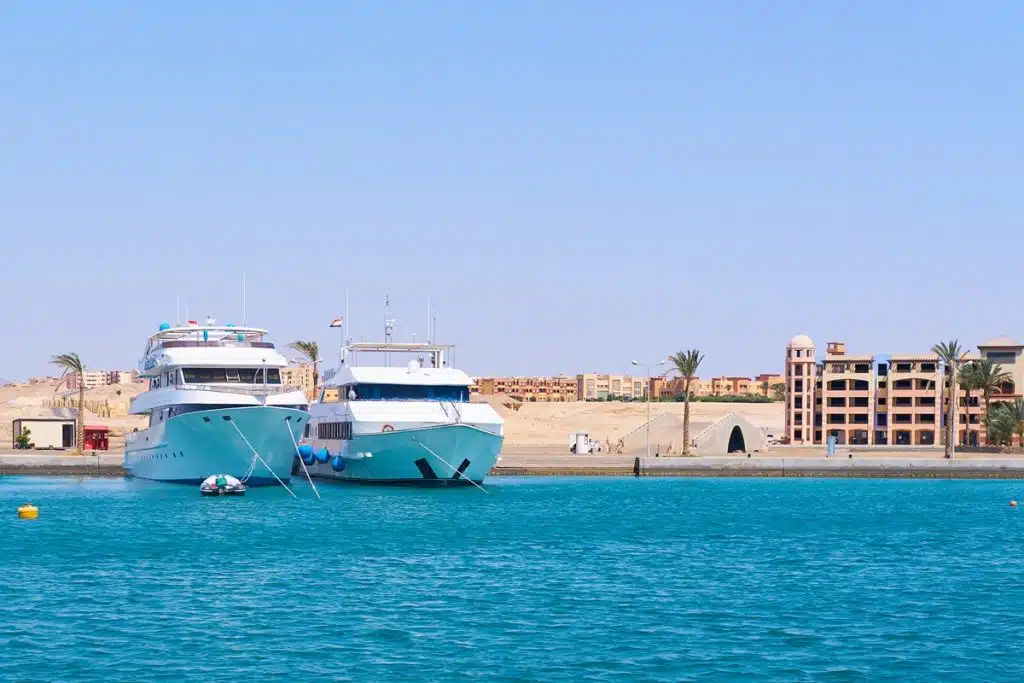 Scenic view of Hurghada marina with yachts, hurghada massage, couples massage