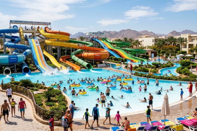Visitors enjoying the vibrant slides at aqua park in sharm, aqua park egypt cairo
