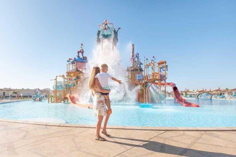 Family enjoying the splash zone at aqua park in sharm, aqua parks in sharm el sheikh egypt