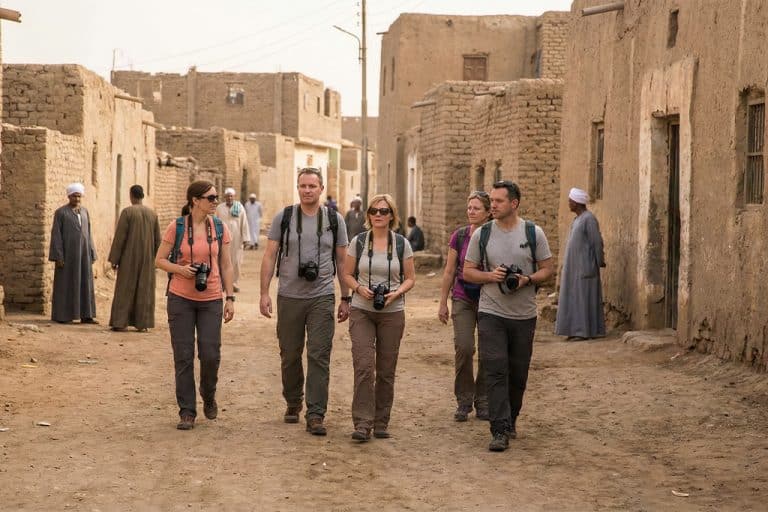 Travelers exploring Qurna Village luxor private tours, Luxor day tour