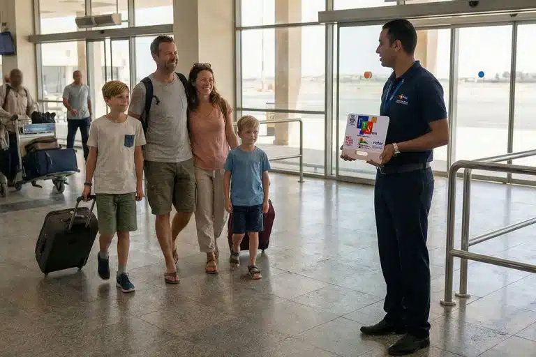 Family arriving at safaga airport