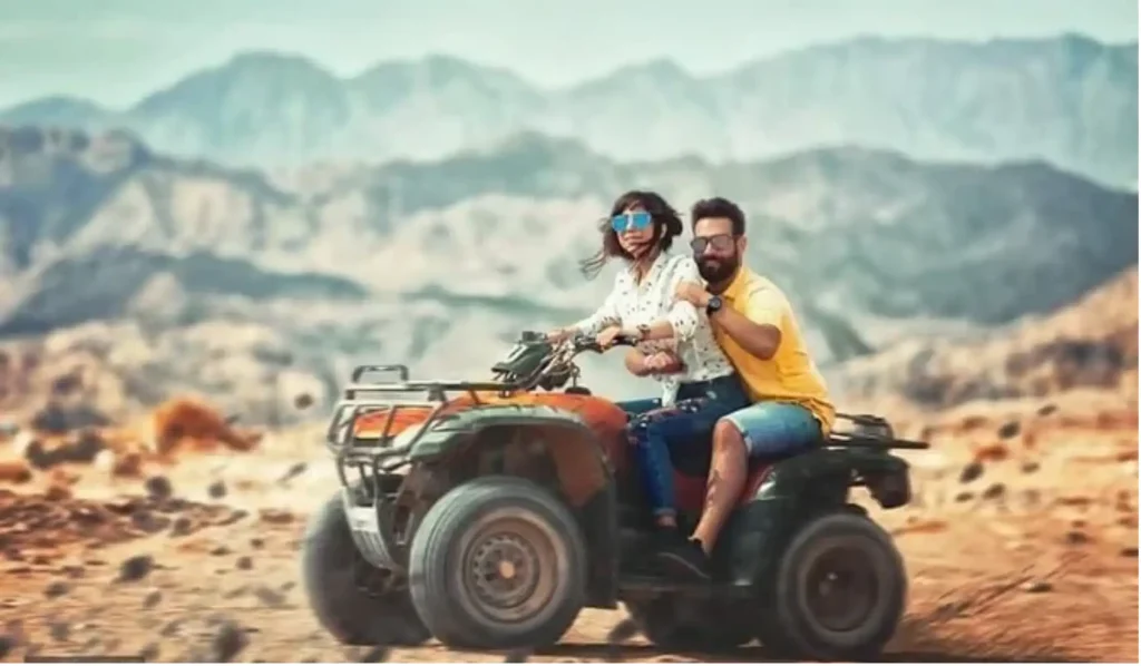 Couple enjoying atv tour near me, desert atv tours