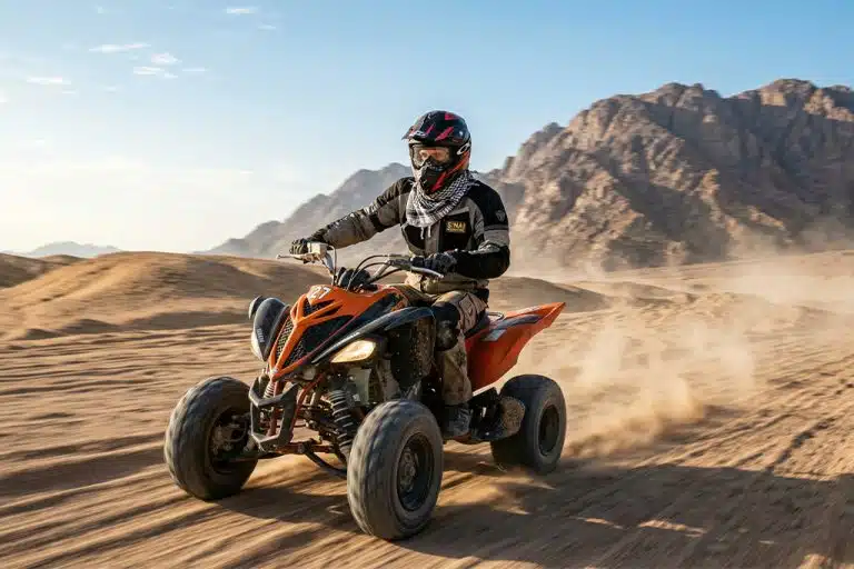 Rider on an ATV during desert atv tour near me, atv buggy tours