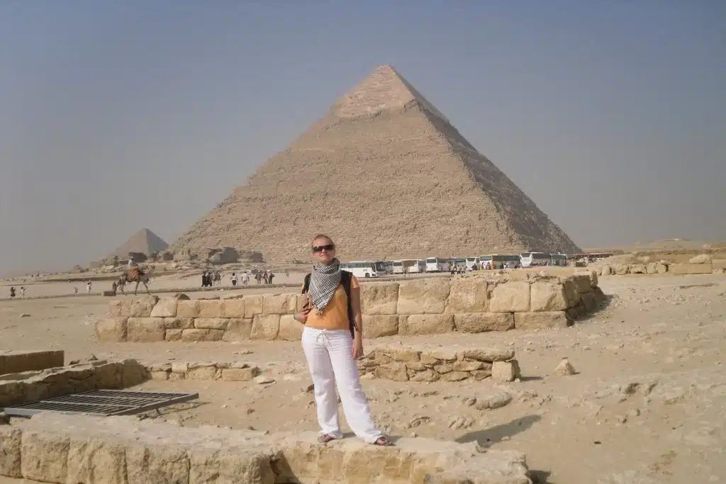 Traveler at the Pyramids of Giza on sharm el sheikh to cairo sharm el sheikh to cairo plane, cairo tour from sharm el sheikh