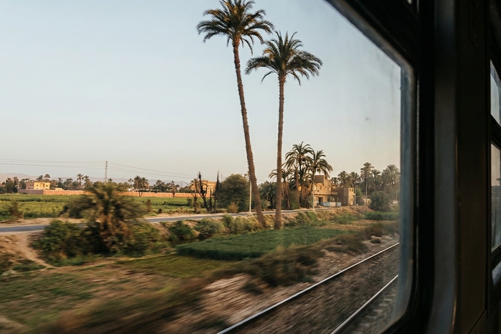 Scenic view from an in Egypt overnight train, overnight trains