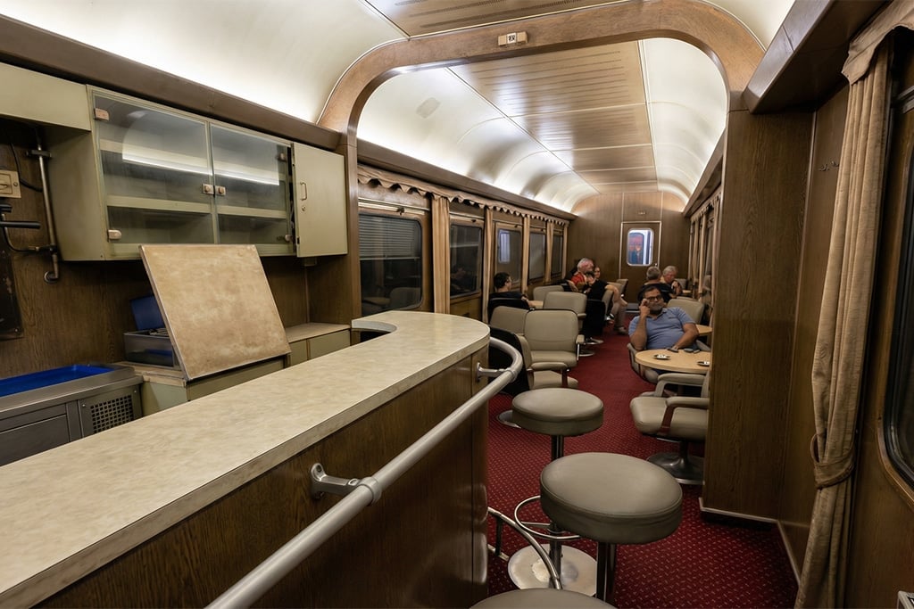 Interior of a sleeper train lounge overnight train, private tour