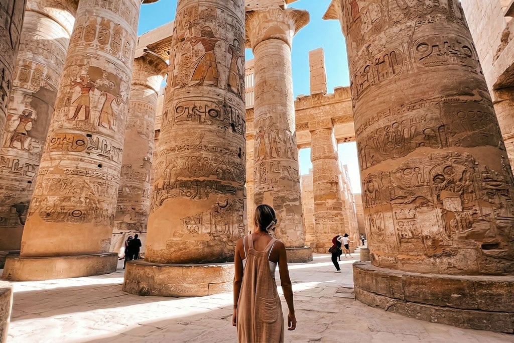 Luxor Temple columns during a private tour, overnight train, overnight trains