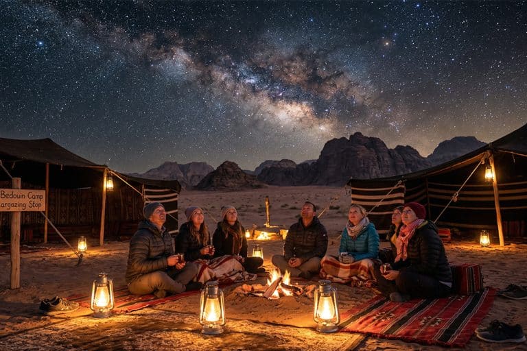 Group enjoying stargazing with luxury dinner set, luxury dinner near me