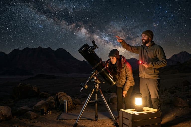 Couple enjoying a while luxury dinner set, stargazing tours