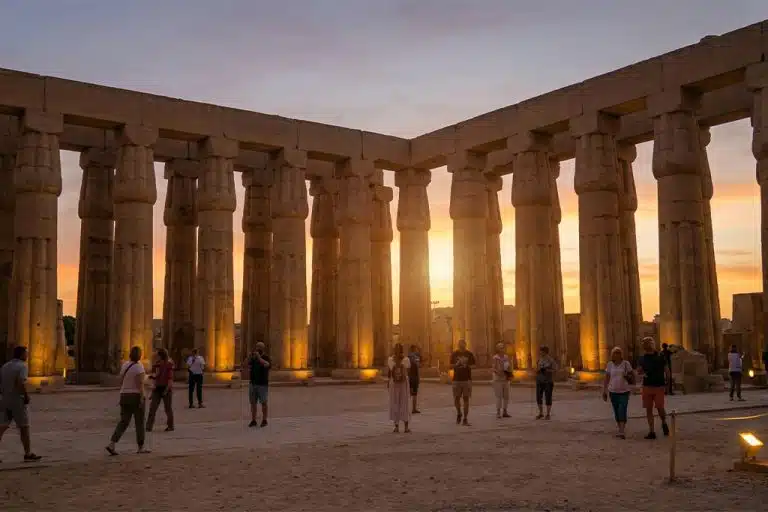 Visitors enjoying the sunset at temple of luxor