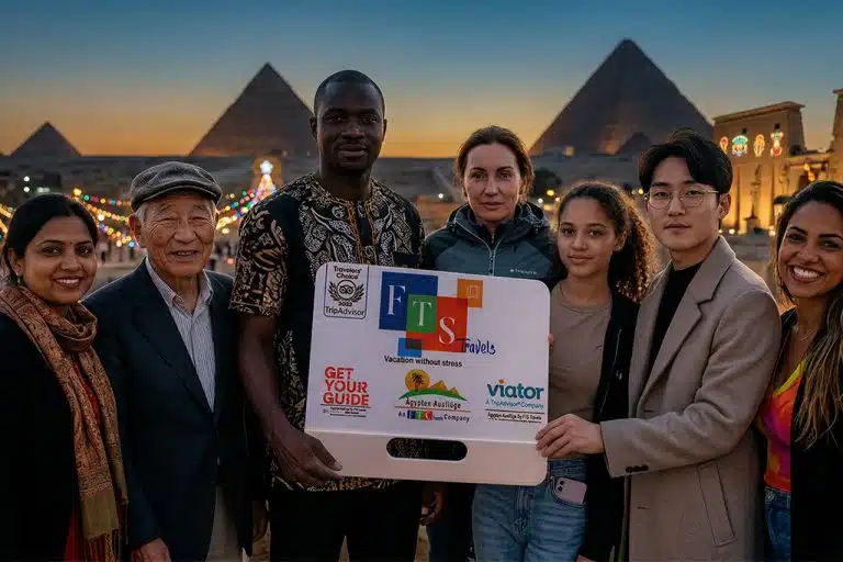 Tourists visiting the Pyramids of Giza during the egypt christmas tour