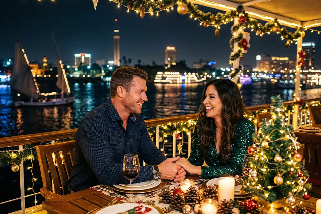 Couple dining on the Nile cairo egypt tours, cairo city tour