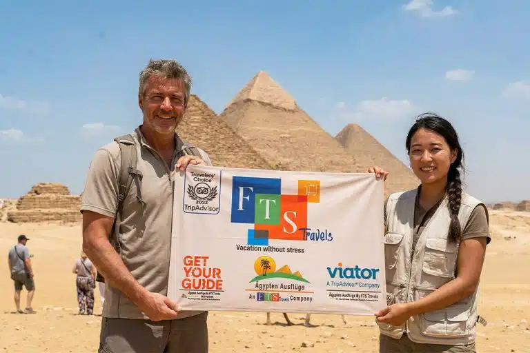 Tourists visiting the Giza Pyramids during a pyramids cairo tour